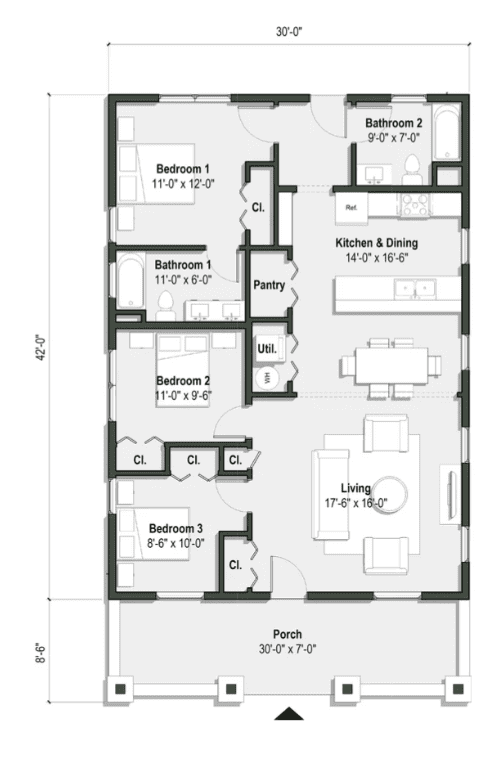 The Lewis 1259 sq ft - Floor plan